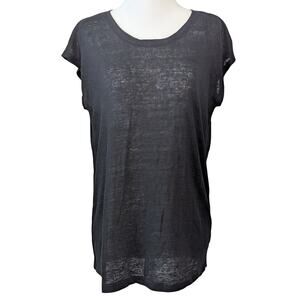 Tahari NWT 100% Linen Black Sheer Button Down Back Sleeveless Blouse Size Small